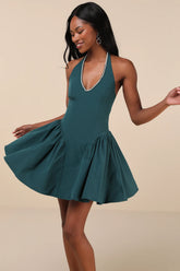 Cinzia Emerald Rhinestone Mini Dress