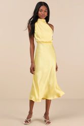 Distinctive Brown Satin Asymmetrical Midi Dress