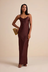Janet Light Yellow Satin Slip Maxi Dress