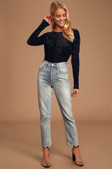 Save the Date Dusty Pink Velvet Striped Long Sleeve Bodysuit