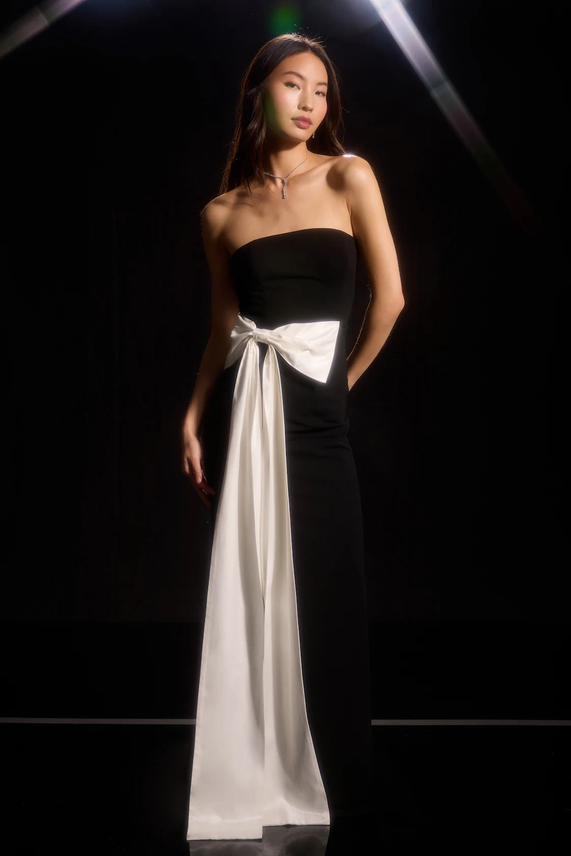 Marvelous Vision Black Strapless Bow Column Maxi Dress