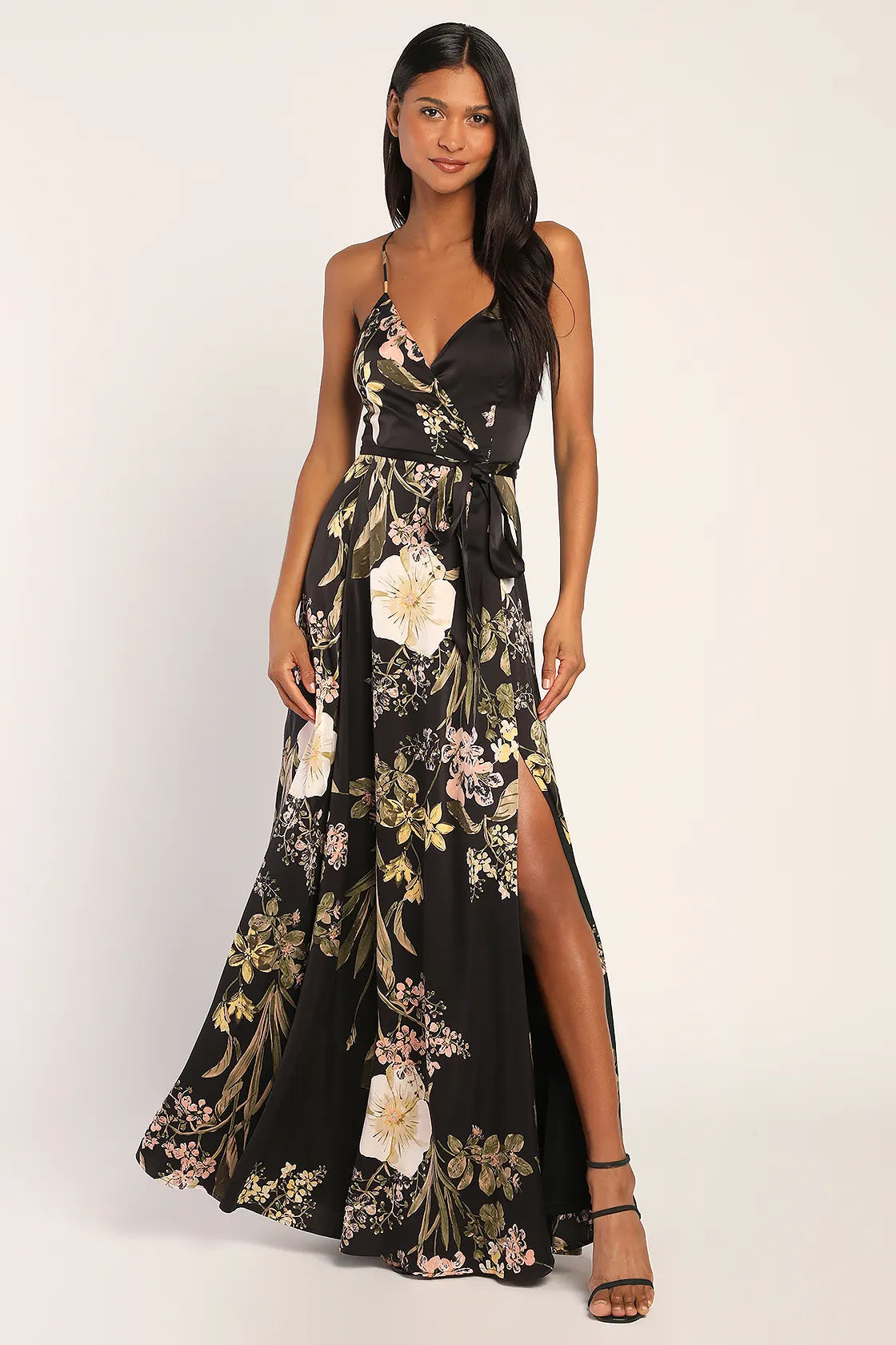 Still the One Blue Multi Floral Print Satin Maxi Dress