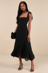 Summer Invite White and Blue Toile Tie-Strap Tiered Midi Dress
