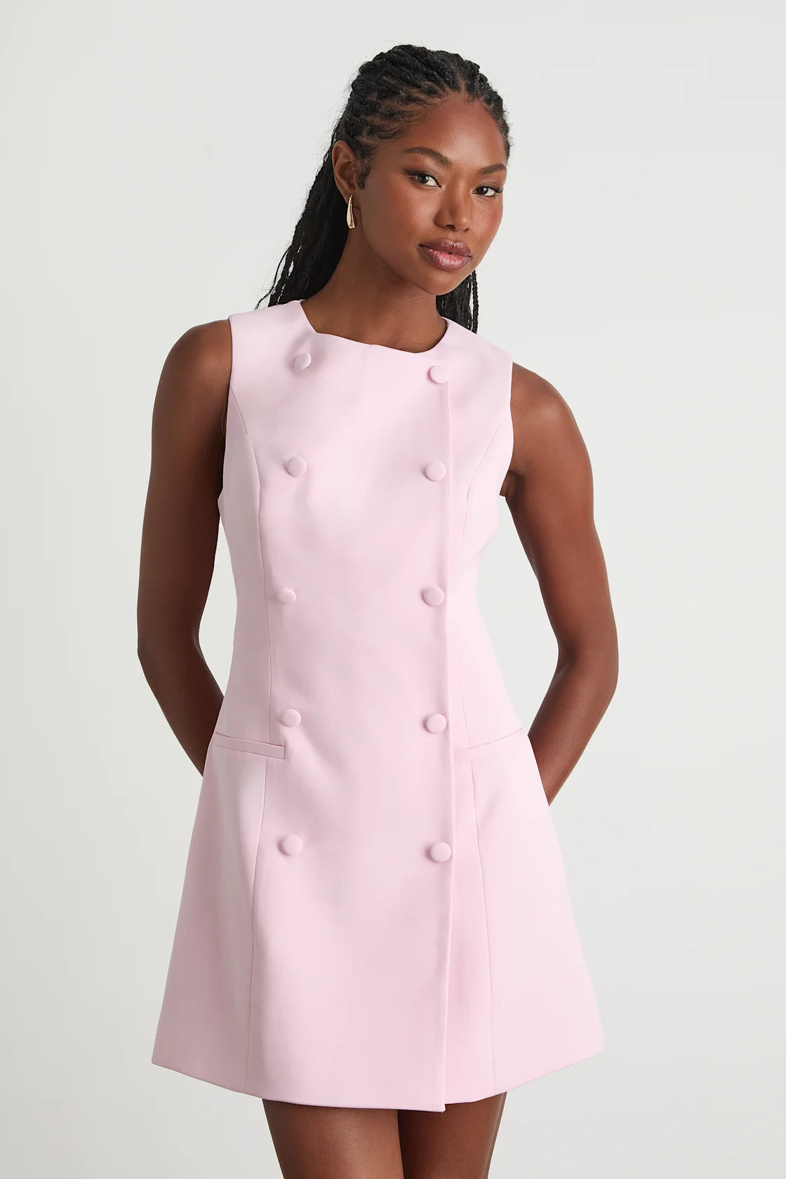 Adelie Dusty Blue Double Breasted Sleeveless Mini Dress