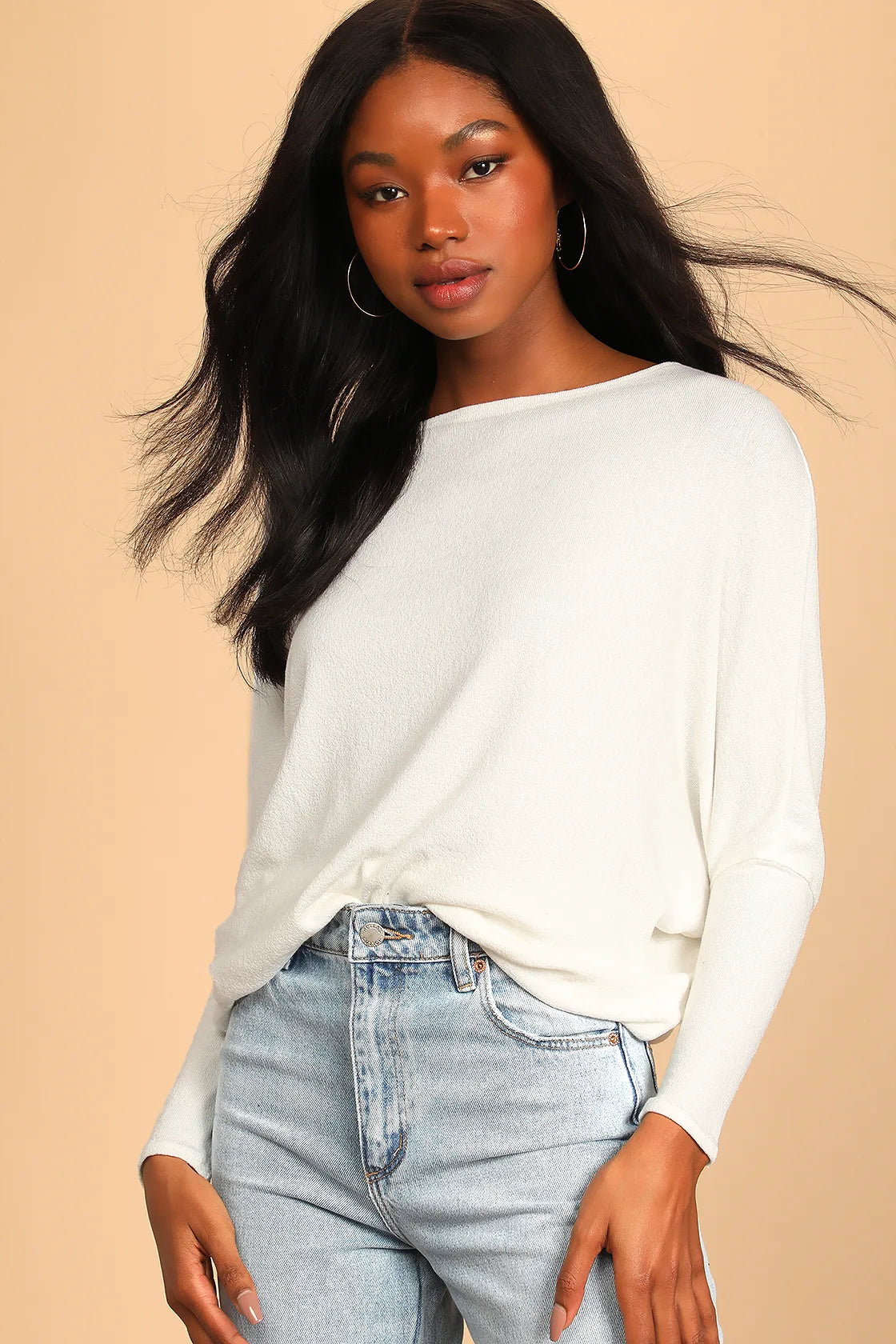 Verla Beige Dolman Sleeve Sweater Top