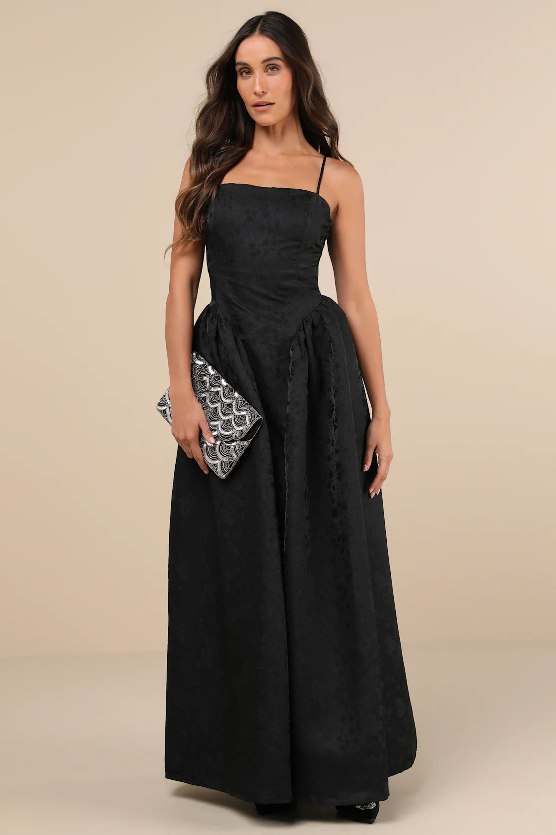 Gorgeous Extravagance Ivory Floral Jacquard Maxi Dress